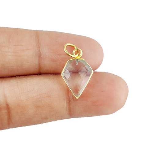 Crystal Quartz Gemstone Diamond Shape 15x12mm Electroplated Charm