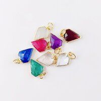 Crystal Quartz Gemstone Diamond Shape 15x12mm Electroplated Charm