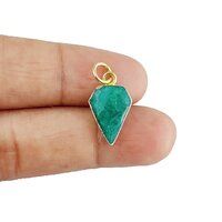 Dyed Emerald Gemstone Diamond Shape 15x12mm Electroplated Charm