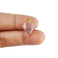 Rose Quartz Gemstone Diamond Shape 15x12mm Electroplated Charm