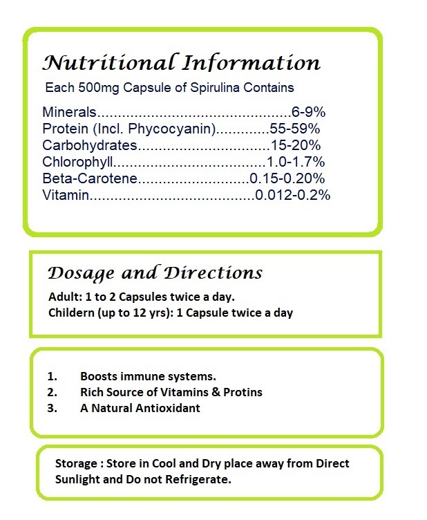 Buy Organic Spirulina Capsule (Pack Size 60Nos) at Best Price, Supplier