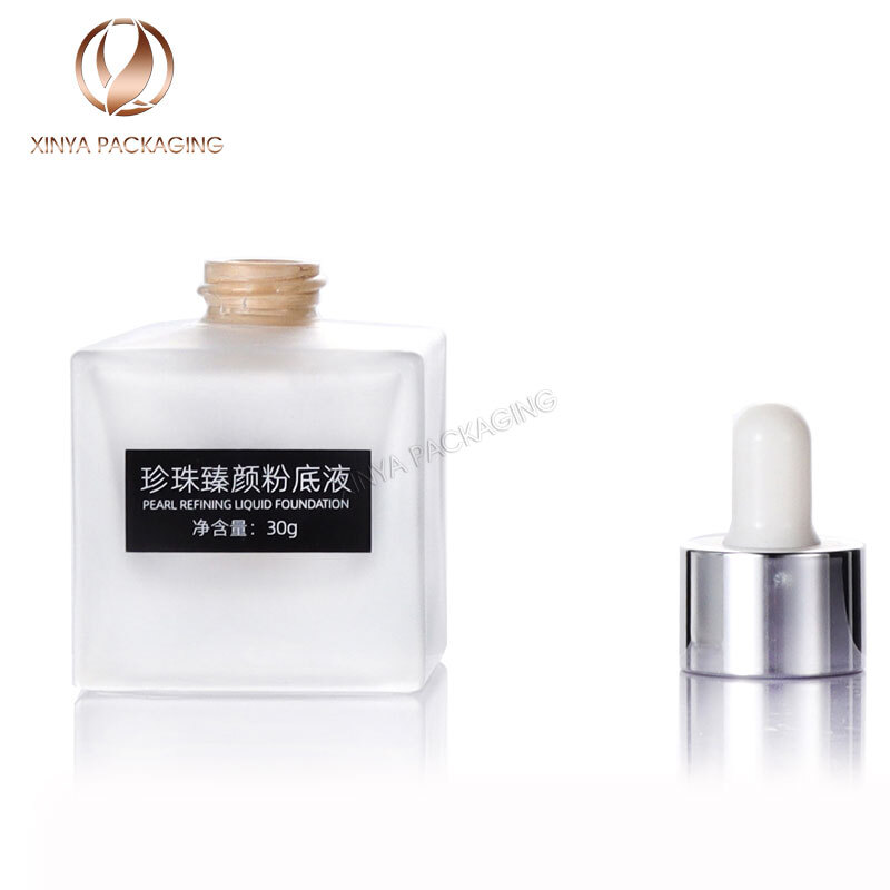 30ml clear transparent frosted matte dropper glass bottle foundation serum eseential oil skincare makeup beauty cosmetic packaging