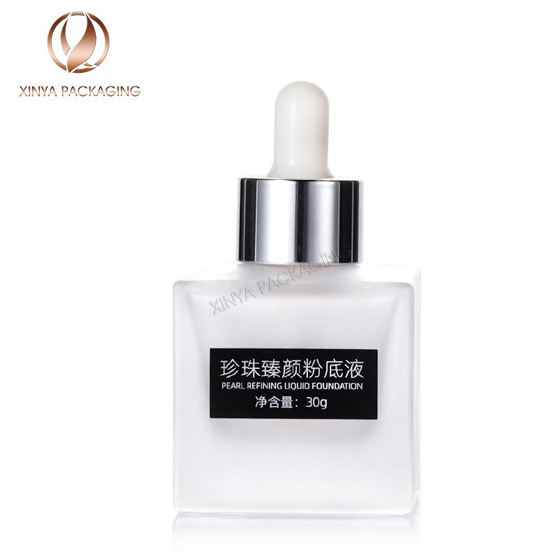 30ml clear transparent frosted matte dropper glass bottle foundation serum eseential oil skincare makeup beauty cosmetic packaging