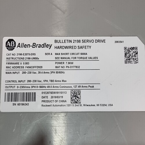 ALLEN BRADLEY 2198-E2075-ERS KINETIX 5100 SERVO DRIVE