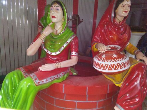 Welcome Ladies Statue - Fiber Material, Multicolor Design | Eco-Friendly Indian Aesthetic