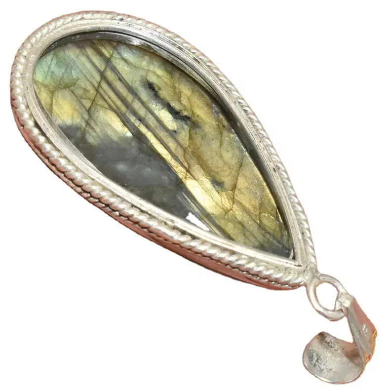 925 Sterling Silver Pretty Handcrafted Natural Labradorite Solid Pear Silver Pendants