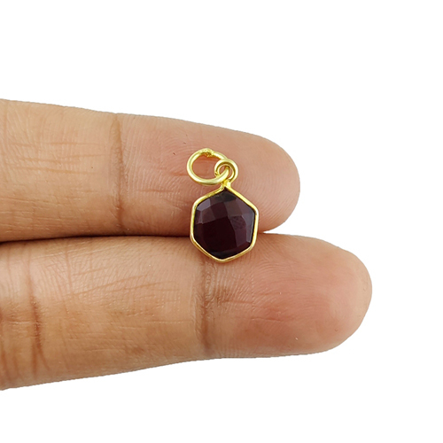 Garnet Quartz Gemstone Hexagon Shape Gold Vermeil 10mm Bezel Pendant