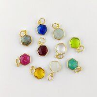 Garnet Quartz Gemstone Hexagon Shape Gold Vermeil 10mm Bezel Pendant