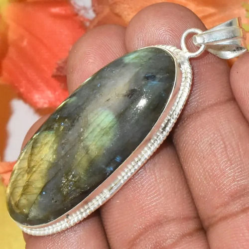 925 Sterling Silver Unique Handmade Natural Labradorite Oval Silver Solid Pendants