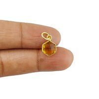 Citrine Quartz Gemstone Hexagon Shape Gold Vermeil 10mm Bezel Pendant