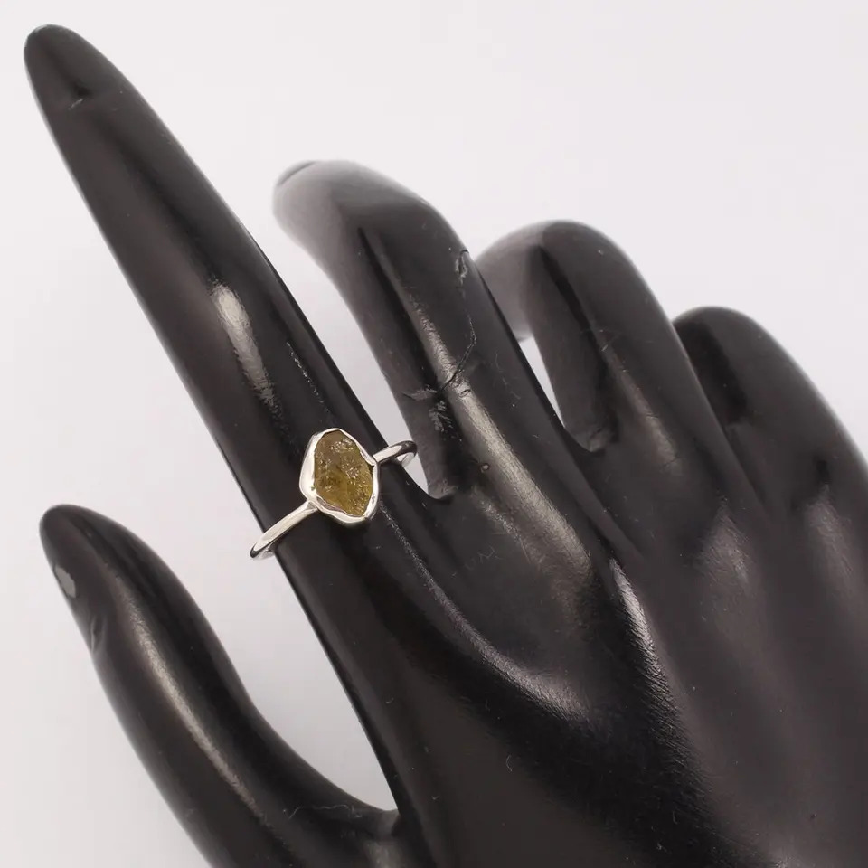 925 Sterling Silver Yellow Tourmaline Rough Stone Ring