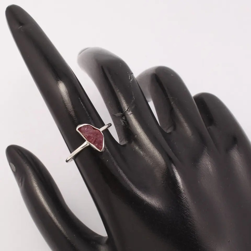 925 Sterling Silver Beautiful Pink Tourmaline Rough Stone Ring