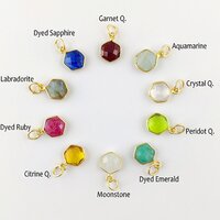 Rainbow Moonstone Gemstone Hexagon Shape Gold Vermeil 10mm Bezel Pendant