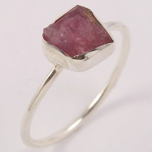 925 Sterling Silver Unique Cute Pink Tourmaline Stackable Rough Stone Ring