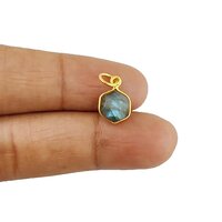 Labradorite Gemstone Hexagon Shape Gold Vermeil 10mm Bezel Pendant