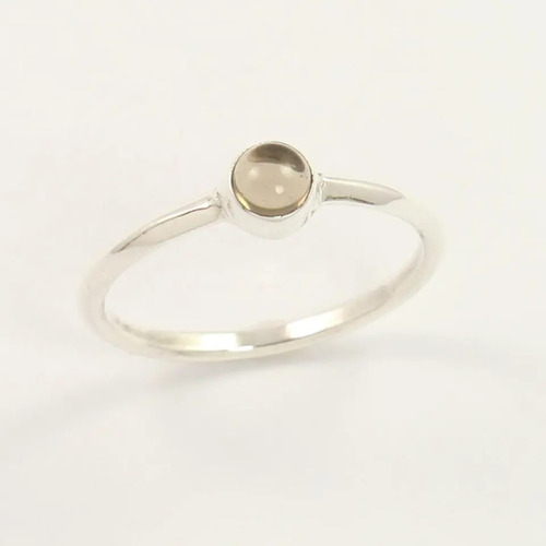 925 Sterling Silver Natural Smoky Quartz Round Cabochon Stone Rings