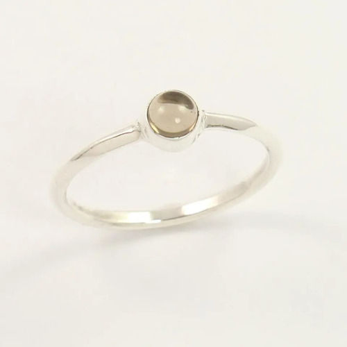 925 Sterling Silver Natural Smoky Quartz Round Cabochon Stone Rings