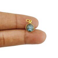 Labradorite Gemstone Hexagon Shape Gold Vermeil 10mm Bezel Pendant