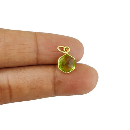 Peridot Quartz Gemstone Hexagon Shape Gold Vermeil 10mm Bezel Pendant