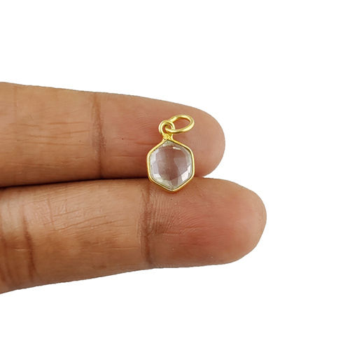 Crystal Quartz Gemstone Hexagon Shape Gold Vermeil 10mm Bezel Pendant