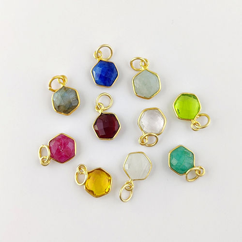 Dyed Ruby Gemstone Hexagon Shape Gold Vermeil 10mm Bezel Pendant