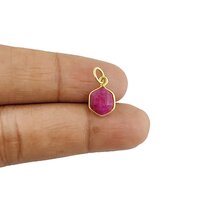 Dyed Ruby Gemstone Hexagon Shape Gold Vermeil 10mm Bezel Pendant