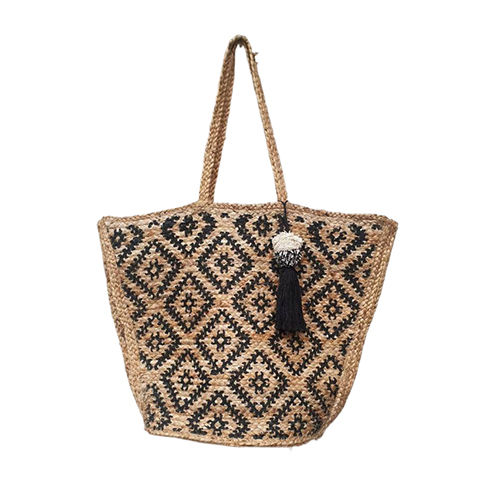 Brown Kft-12 Jute Printed Braided Bag