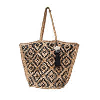 Brown Kft-12 Jute Printed Braided Bag