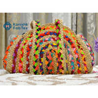 Brown Kft-73 Jute And Chindi Braided Jute Bag