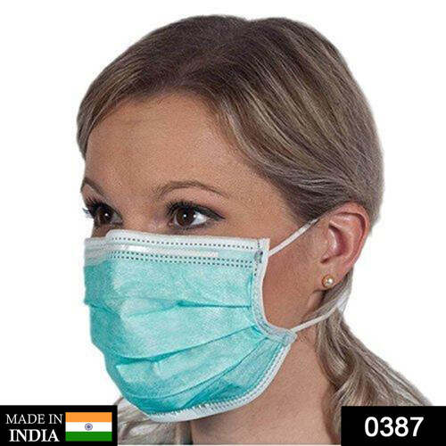 PLASTIC DISPOSABLE EAR LOOP ELASTIC 3 LAYER FACE MASK (BLUE) (0387)