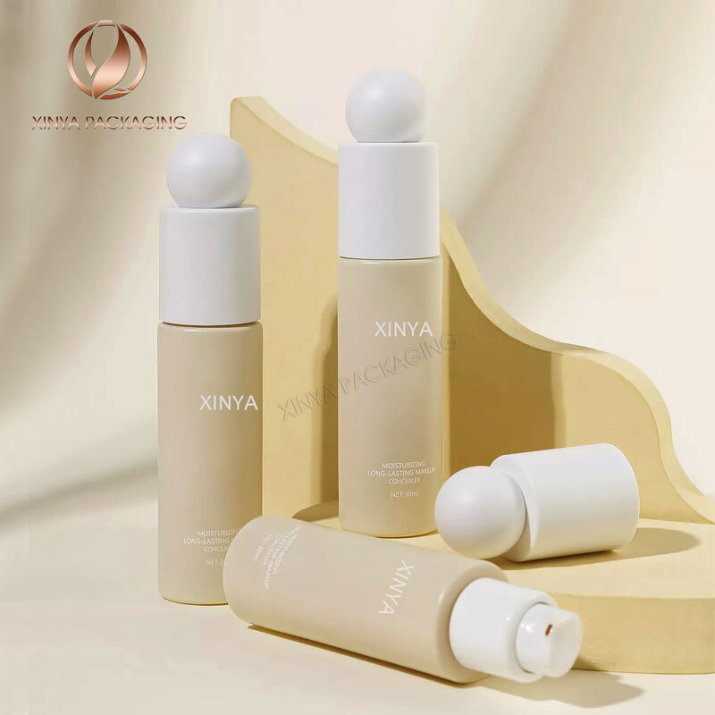 30ml round ball cap pump glass bottle foundation concealer sunscreen lotion primer skincare beauty makeup cosmetic packaging