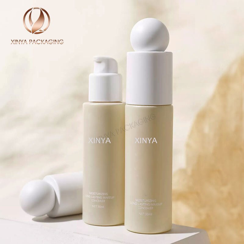 30ml round ball cap pump glass bottle foundation concealer sunscreen lotion primer skincare beauty makeup cosmetic packaging