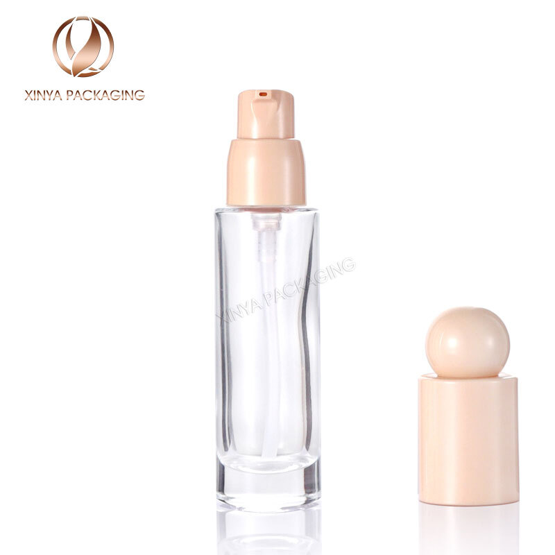 30ml round ball cap pump glass bottle foundation concealer sunscreen lotion primer skincare beauty makeup cosmetic packaging