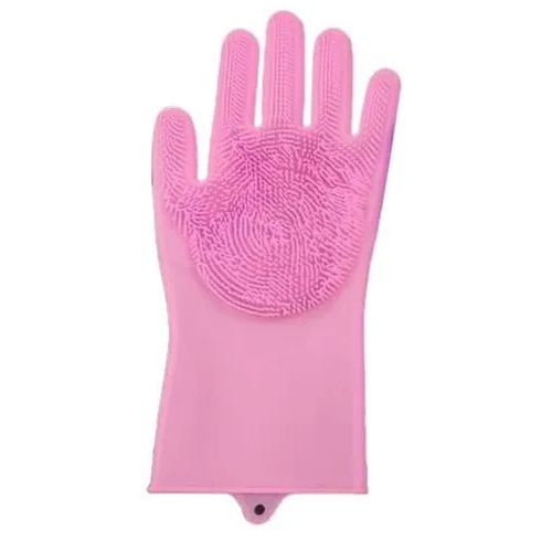 Pink Silicone Dishwashing Hand Gloves