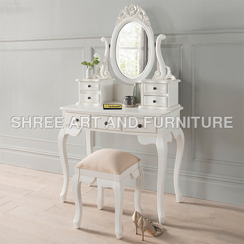 FSDT001 Antique French Dressing Table with Mirror and Stool