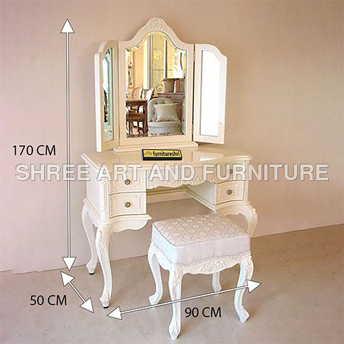 FSDT007 Antique French Dressing Table with Mirror and Stool