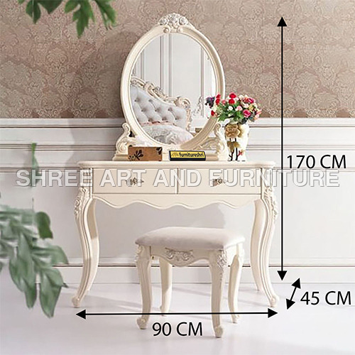 FSDT008 Antique French Dressing Table with Mirror and Stool