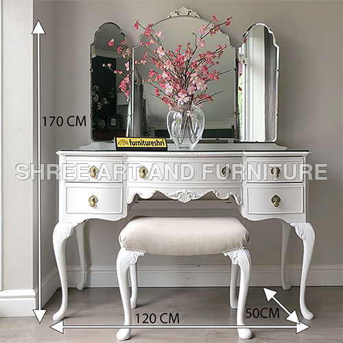 FSDT010 Antique French Dressing Table with Mirror and Stool