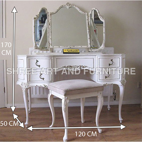 FSDT012 Antique French Dressing Table with Mirror and Stool