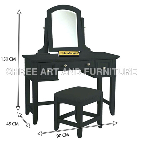 FSDT015 Black Antique French Dressing Table with Mirror and Stool