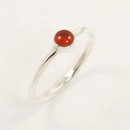 925 Sterling Silver Natural Red Carnelian Cute Tiny Ring