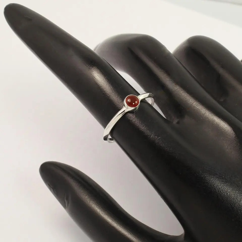 925 Sterling Silver Natural Red Carnelian Cute Tiny Ring