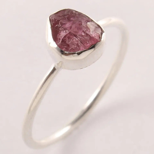 925 Sterling Silver Attractive Cute Pink Tourmaline Rough Gemstone Ring