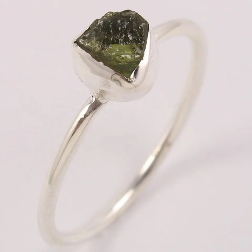 925 Sterling Silver Attractive Green Tourmaline Rough Gems Tiny Stackable Ring