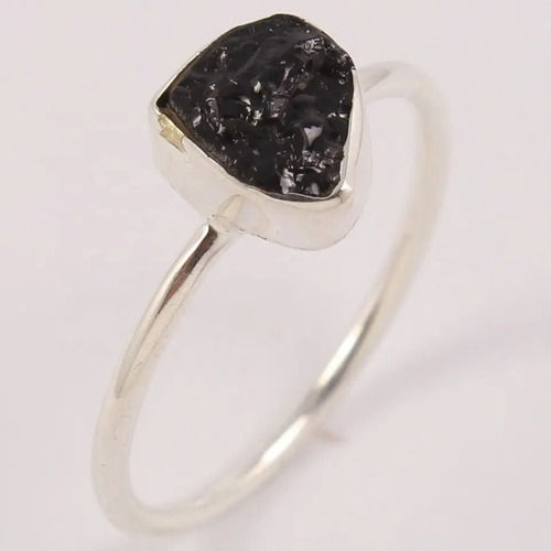 925 Sterling Silver Beautiful Black Tourmaline Stackable Rough Stone Ring