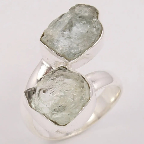 925 Sterling Silver Beautiful Adjustable Aquamarine Rough Stone Ring