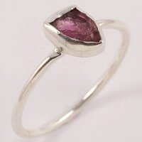 925 Sterling Silver Attractive Natural Pink Tourmaline Rough Stone Stackable Ring