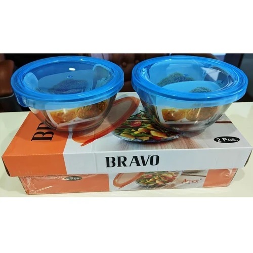 Food Storage Glass Bowl With Lid 2 Pcs Set