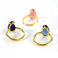 Amazonite Gemstone 9x13mm Teardrop Prong Set Gold Vermeil Ring