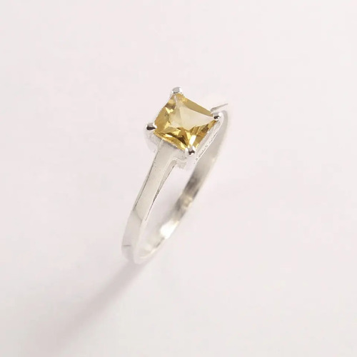 925 Sterling Silver Unique Natural Yellow Citrine Square Shape Ring